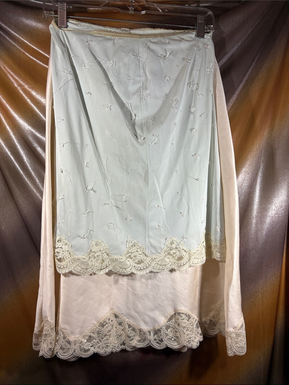 2 vintage slips that need tlc. Lace Hem Skirt in Pale Mint and Cream 411‎